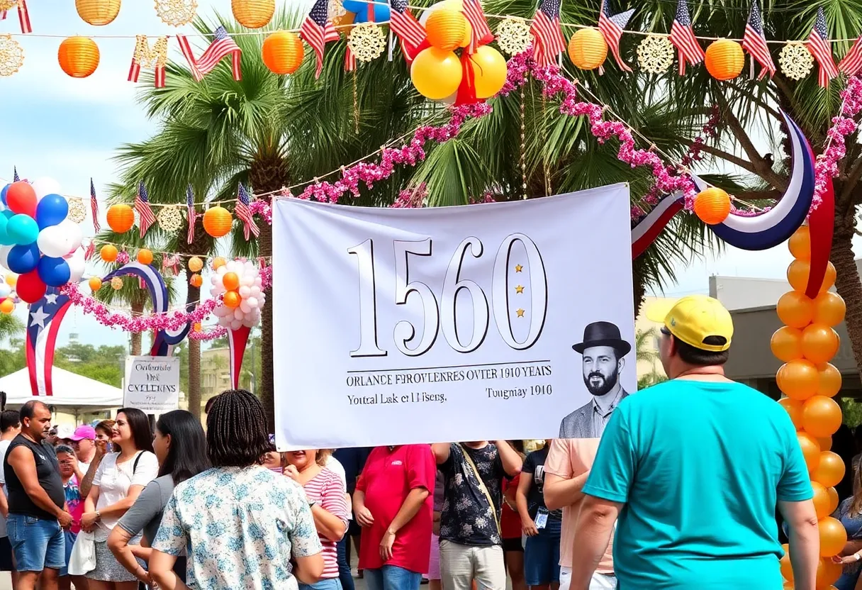 Community gathering for Orlando's 150th anniversary celebration.