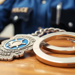 Police badge and handcuffs symbolizing child protection