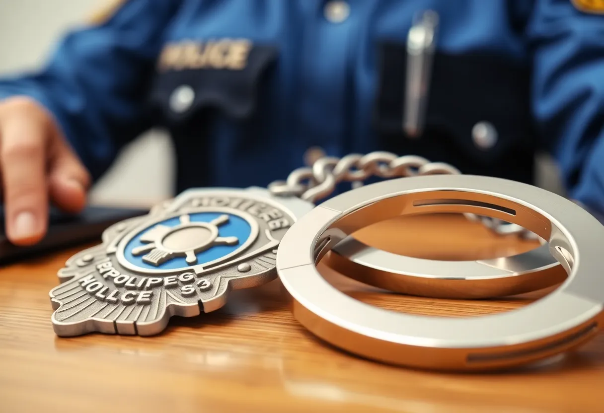 Police badge and handcuffs symbolizing child protection