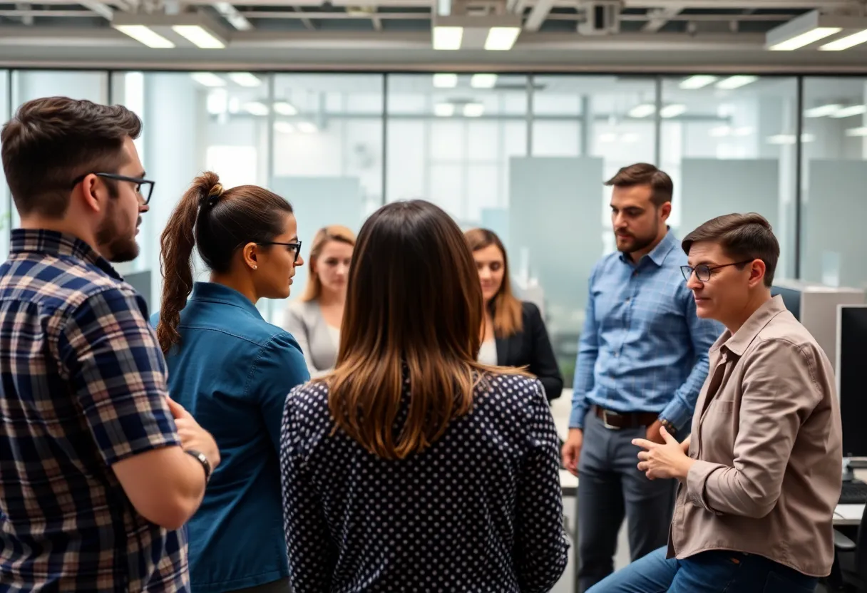 Employees expressing concerns in an office environment