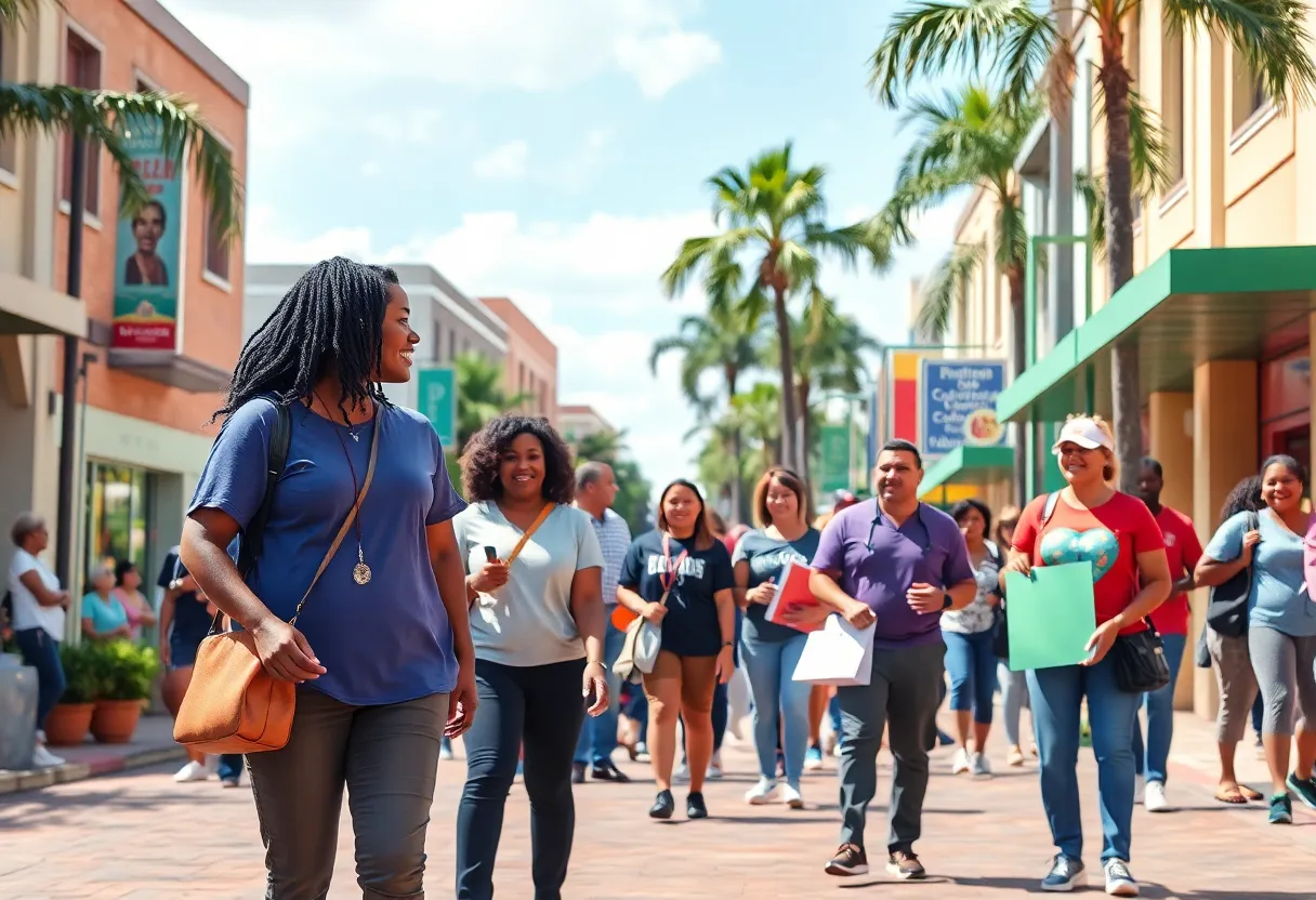 A street scene in Orlando reflecting community spirit and philanthropy.