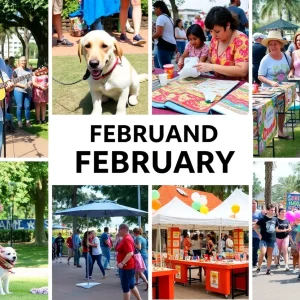 Collage of Orlando events in February featuring music, crafts, and pets.