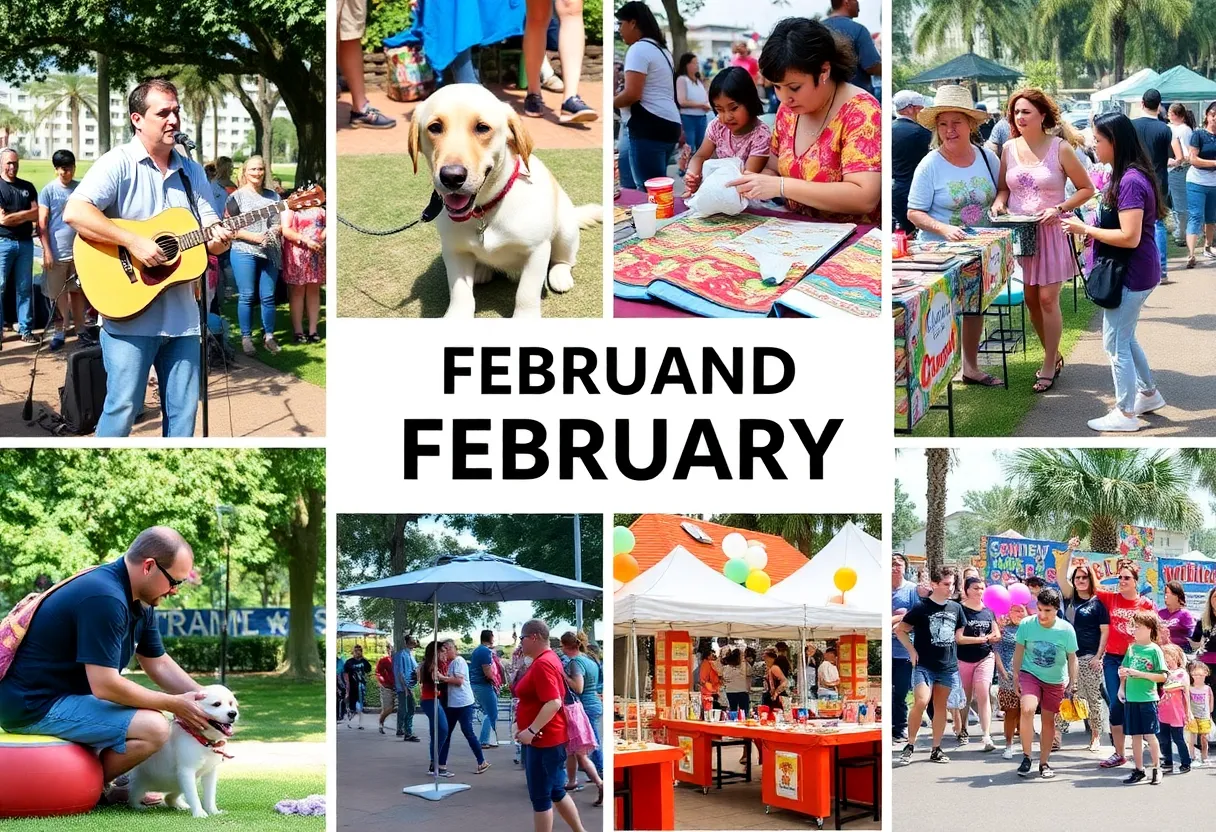 Collage of Orlando events in February featuring music, crafts, and pets.