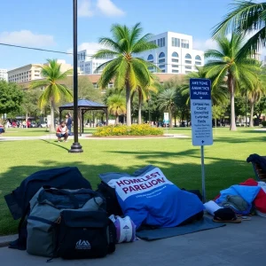 Picnic area in Orlando with signs of recent homelessness issues