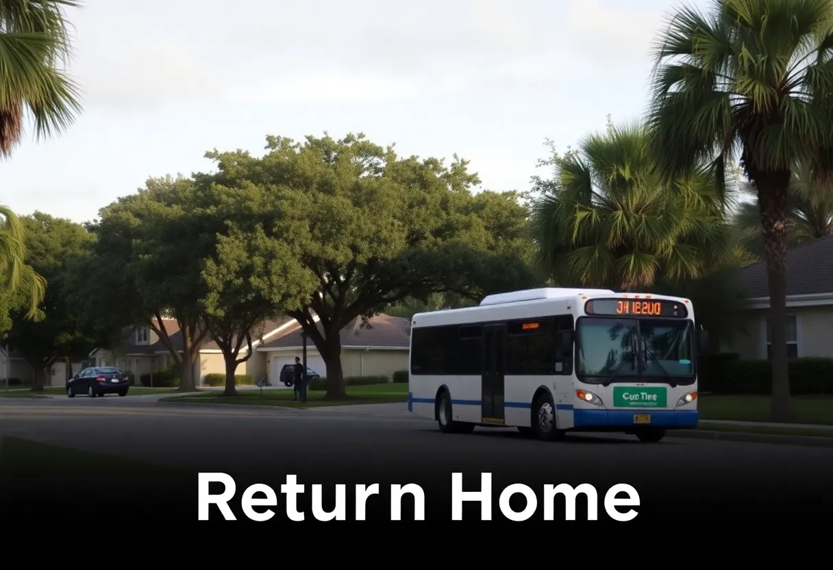 A peaceful Orlando neighborhood with a bus in sight.