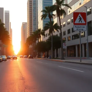 Orlando street emphasizing pedestrian safety measures.