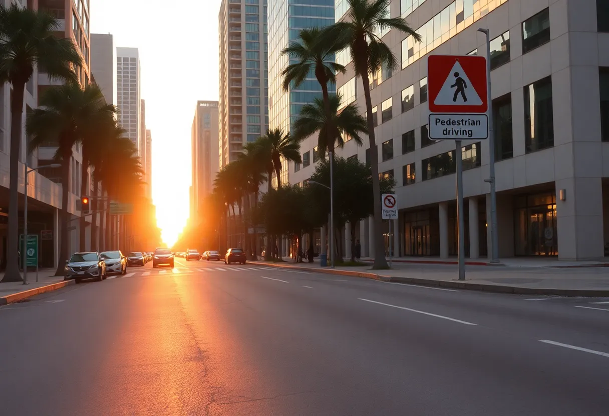 Orlando street emphasizing pedestrian safety measures.