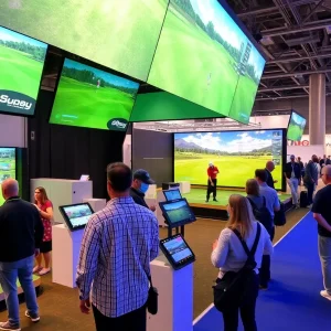 Exhibition booth showcasing golf innovations at the PGA Show