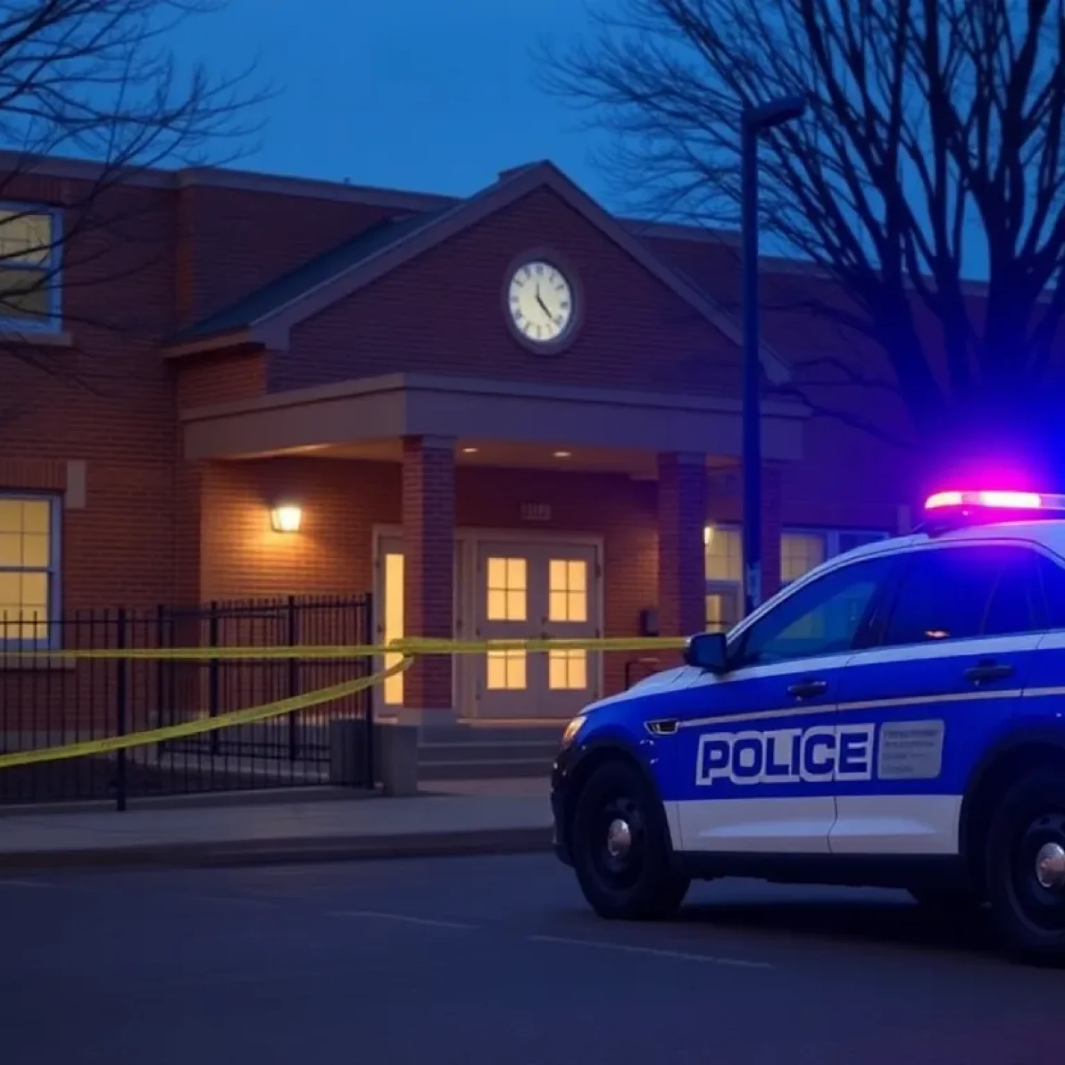 Police vehicle outside a high school