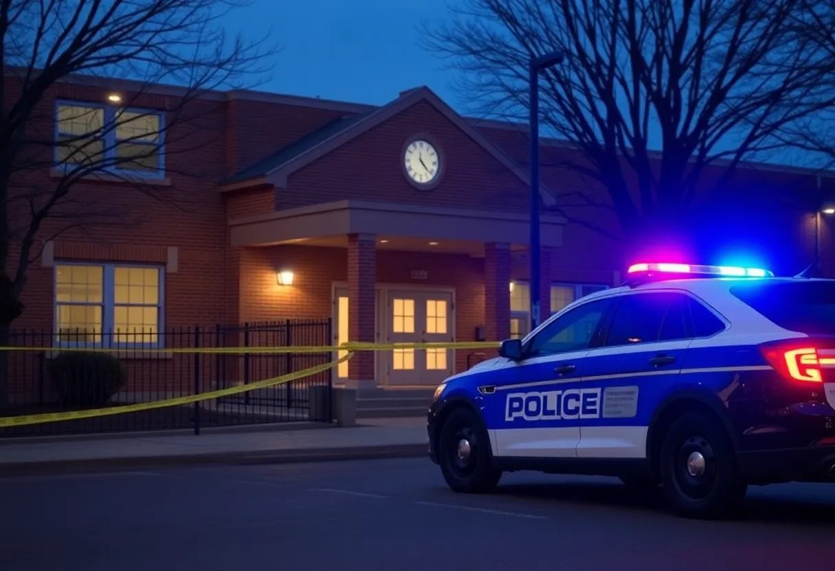 Police vehicle outside a high school