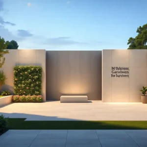 Concept design of the Pulse Memorial featuring a garden and wall.