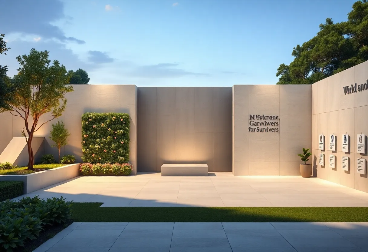 Concept design of the Pulse Memorial featuring a garden and wall.