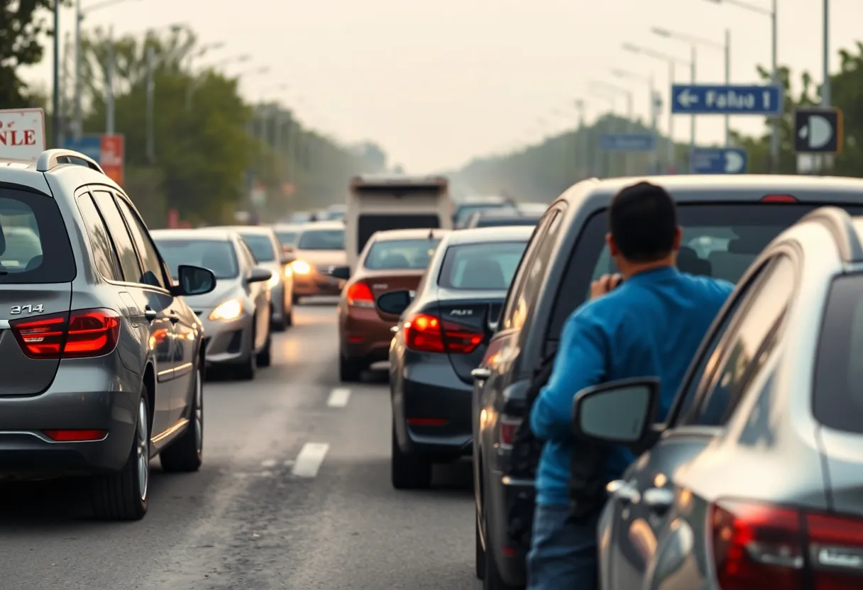 Road rage scenario with vehicles on a busy street