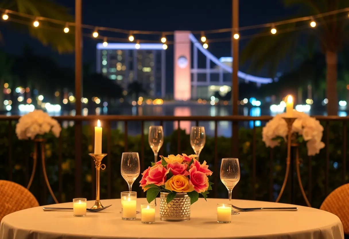 Elegant dining setup for Valentine's Day in Orlando