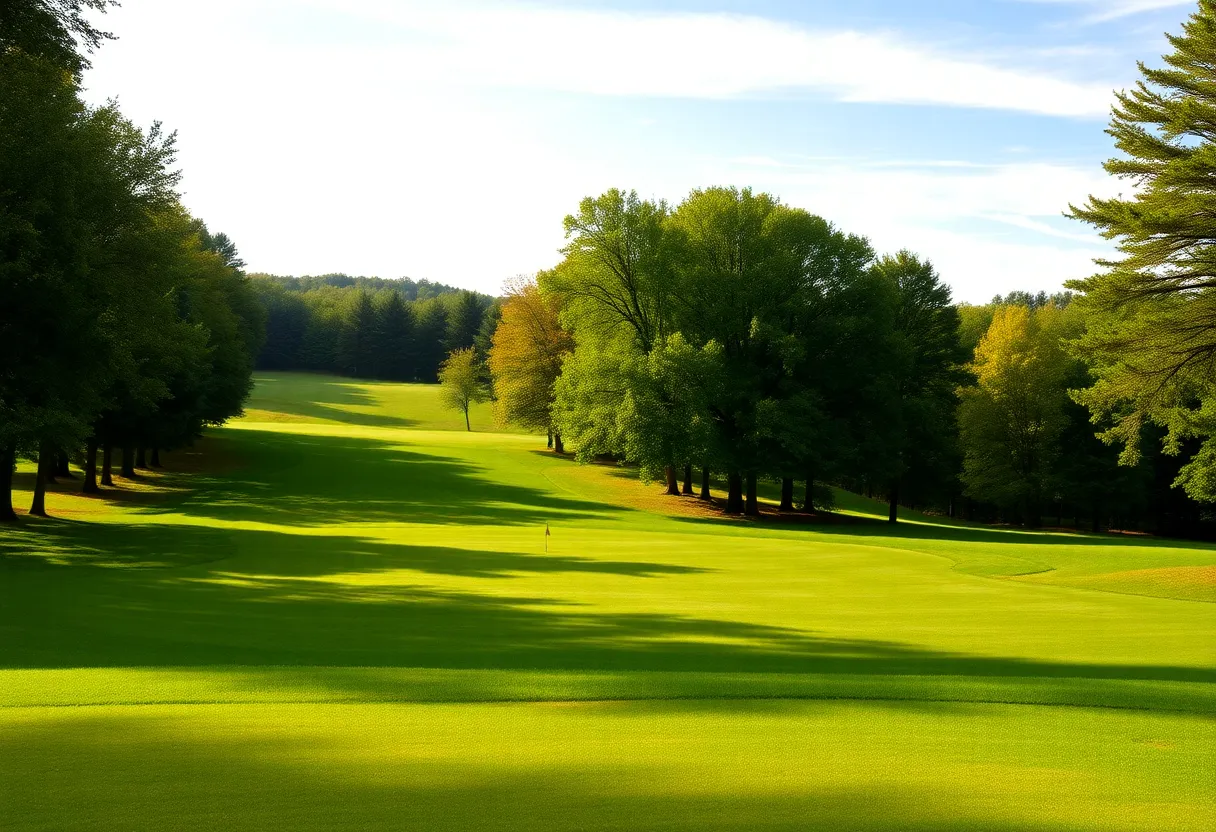 Beautiful golf course in Upstate New York with hills and lakes