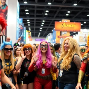 A lively convention with comic book characters and fans at MegaCon in Orlando.