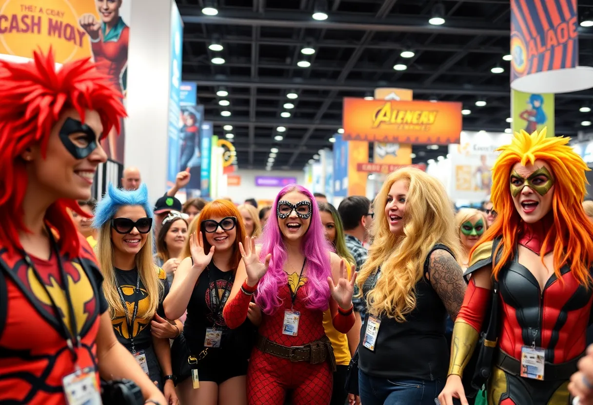 A lively convention with comic book characters and fans at MegaCon in Orlando.