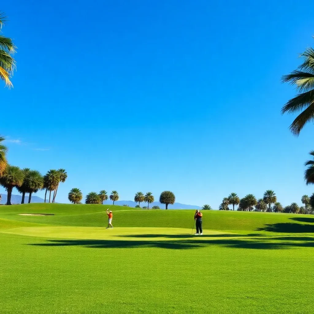 Golfers playing at a sunny golf course in a warm-weather state