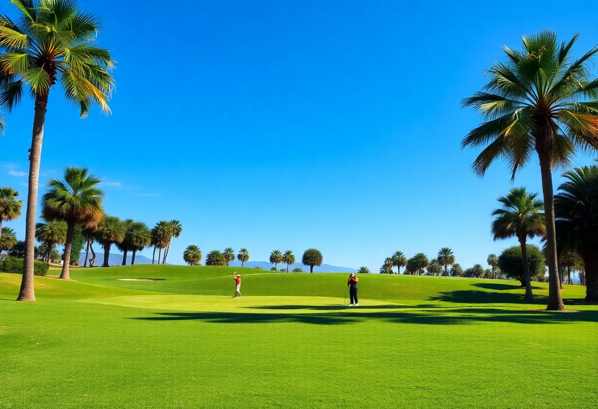 Golfers playing at a sunny golf course in a warm-weather state