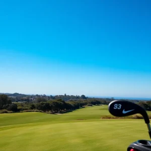 Empty golf tee at Torrey Pines with beautiful landscape