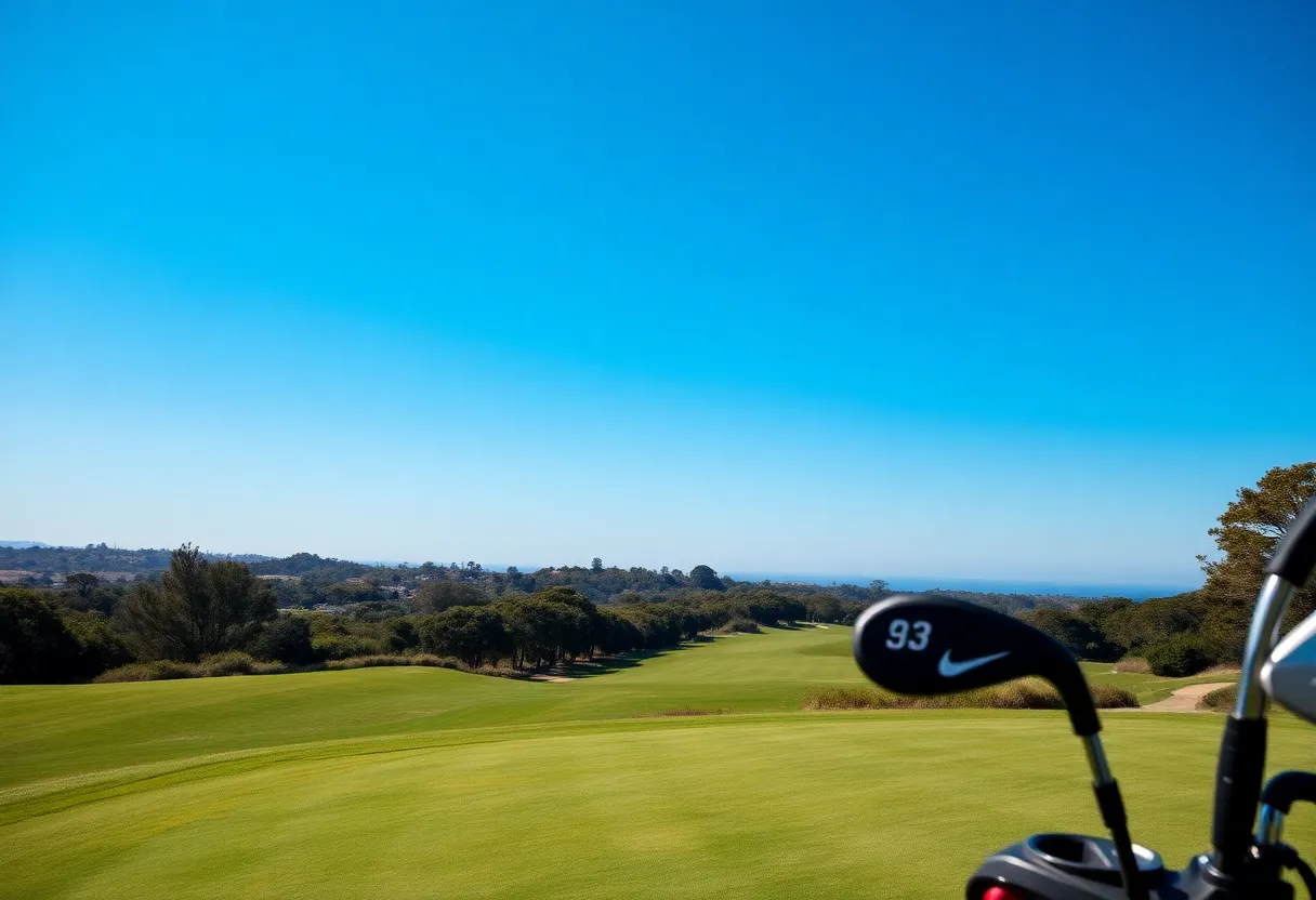 Empty golf tee at Torrey Pines with beautiful landscape