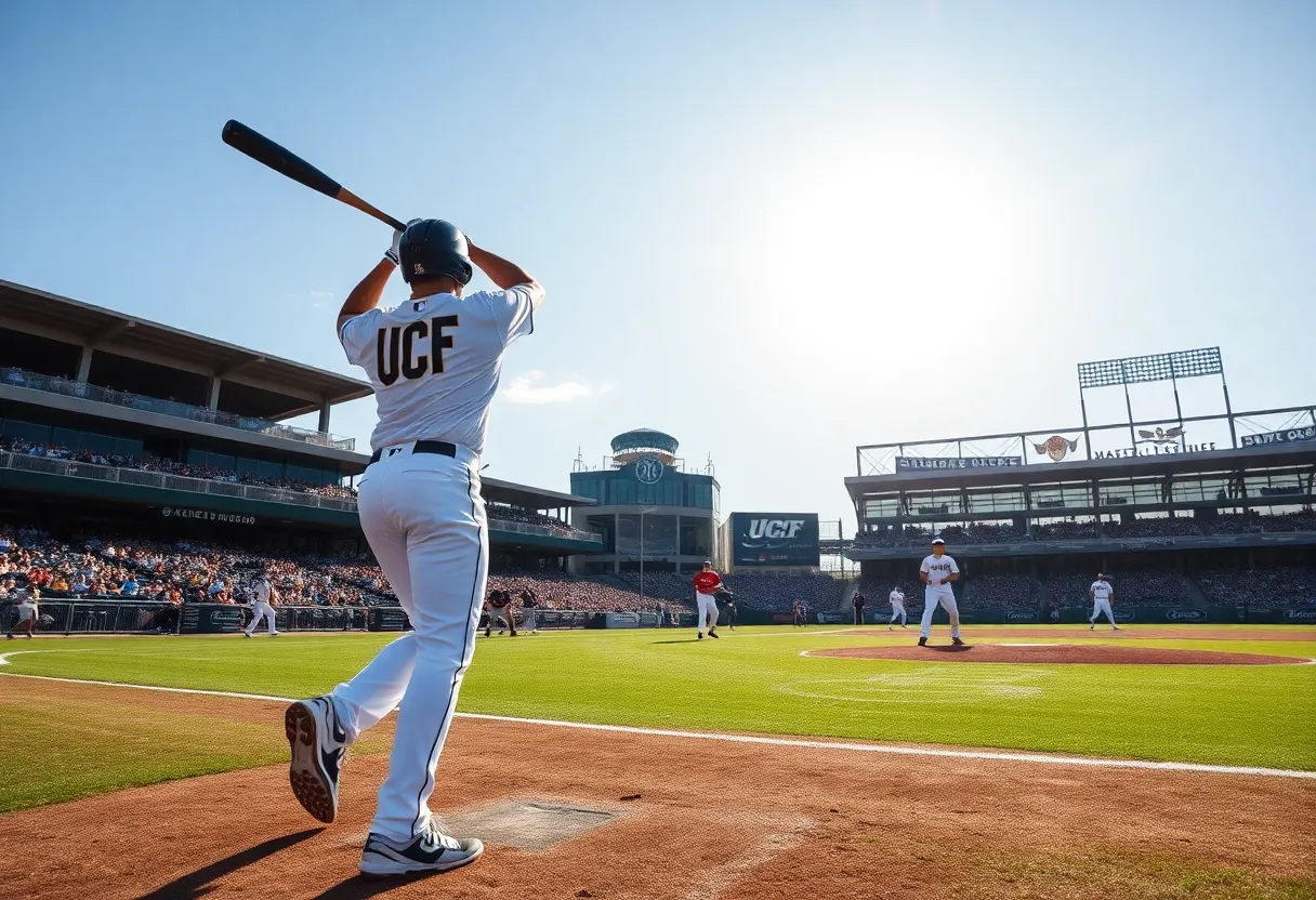 UCF baseball players competing during a game