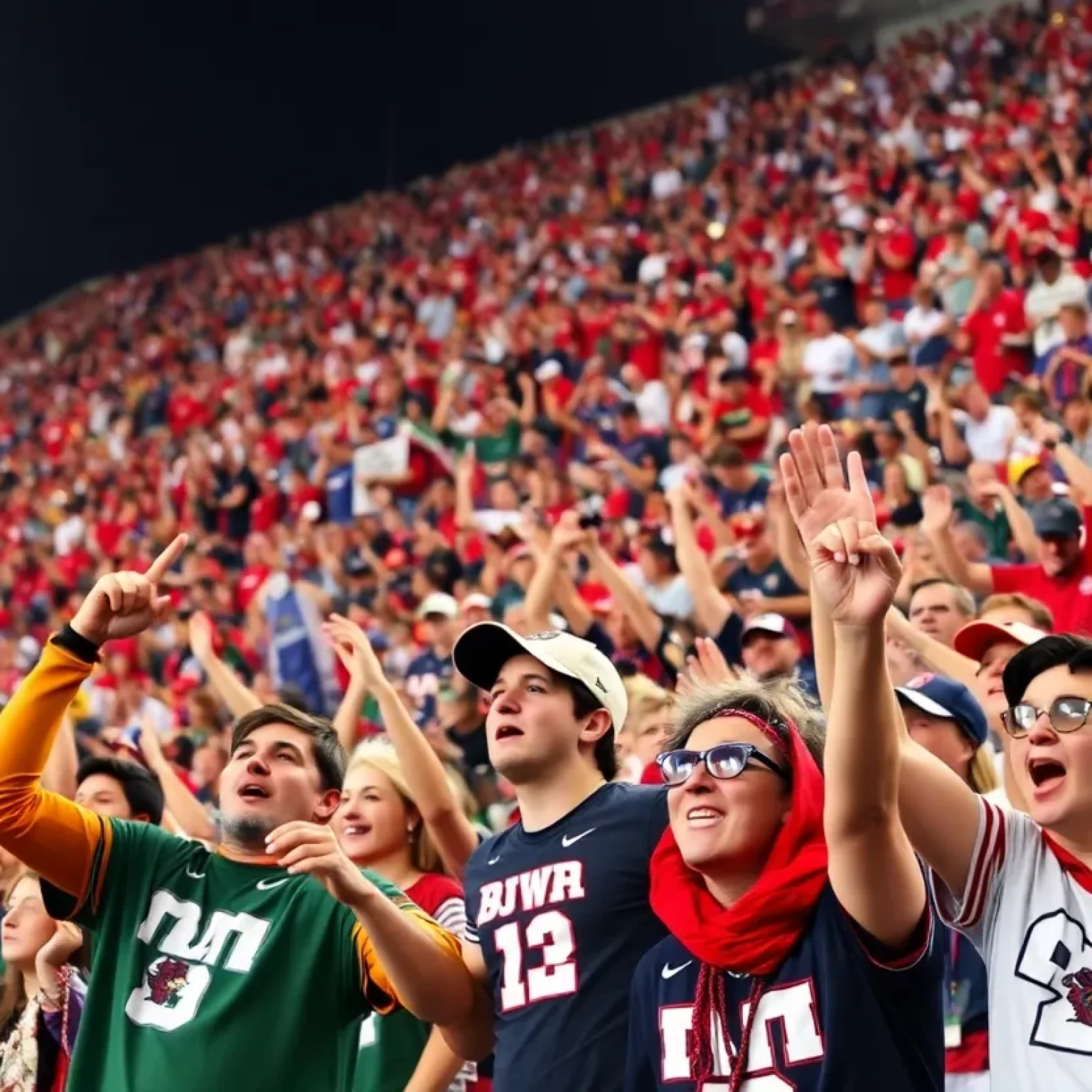 UCF football fans cheering in a packed stadium