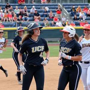 UCF Knights softball players during a game at the UCF Softball Complex