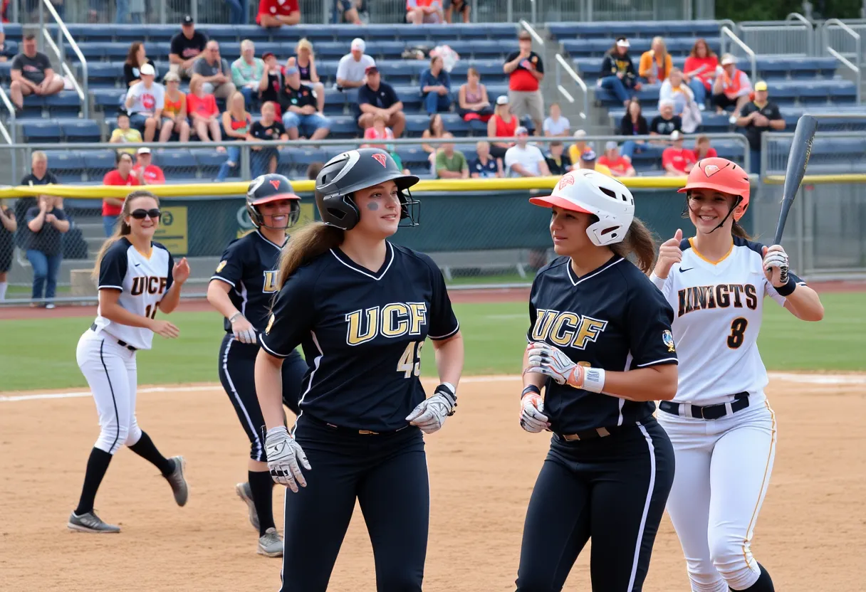 UCF Knights softball players during a game at the UCF Softball Complex