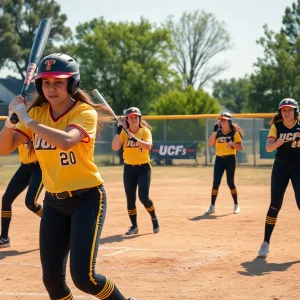 UCF softball players practicing on a field