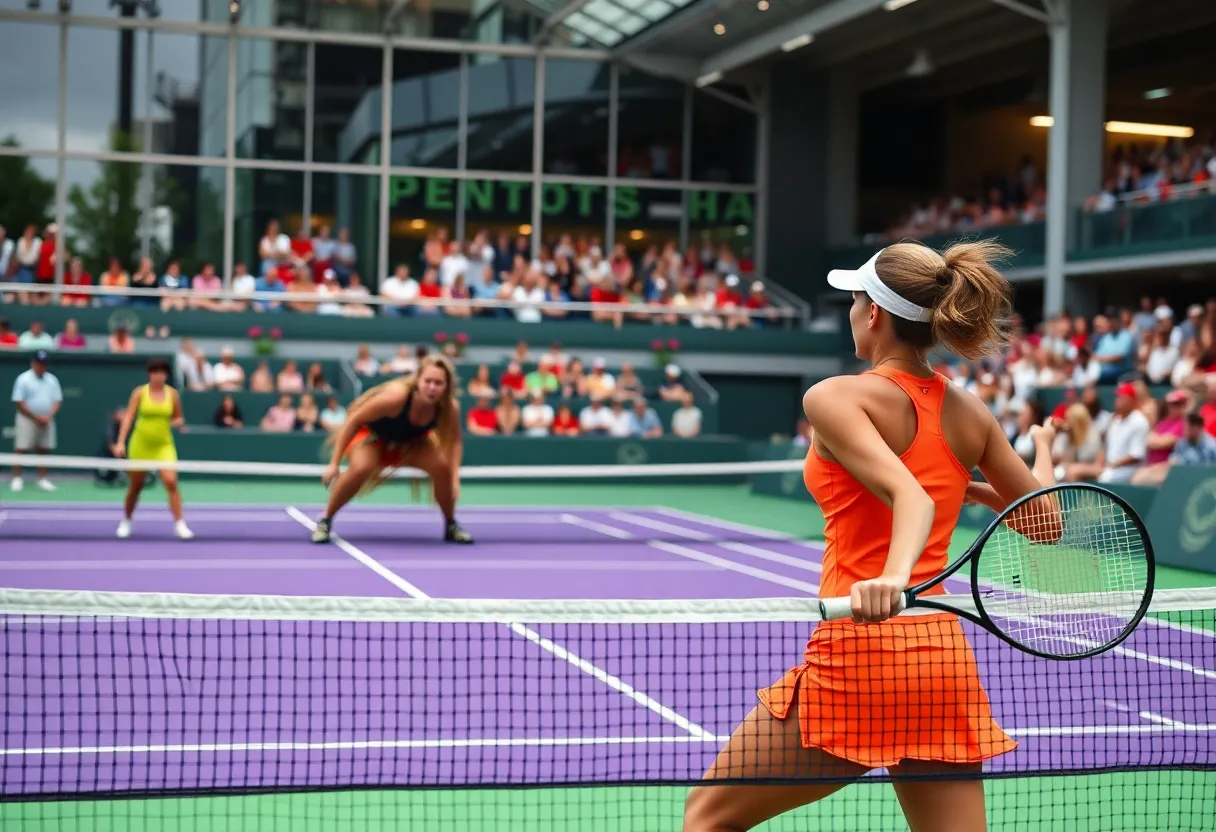 UCF women's tennis team competing during a match