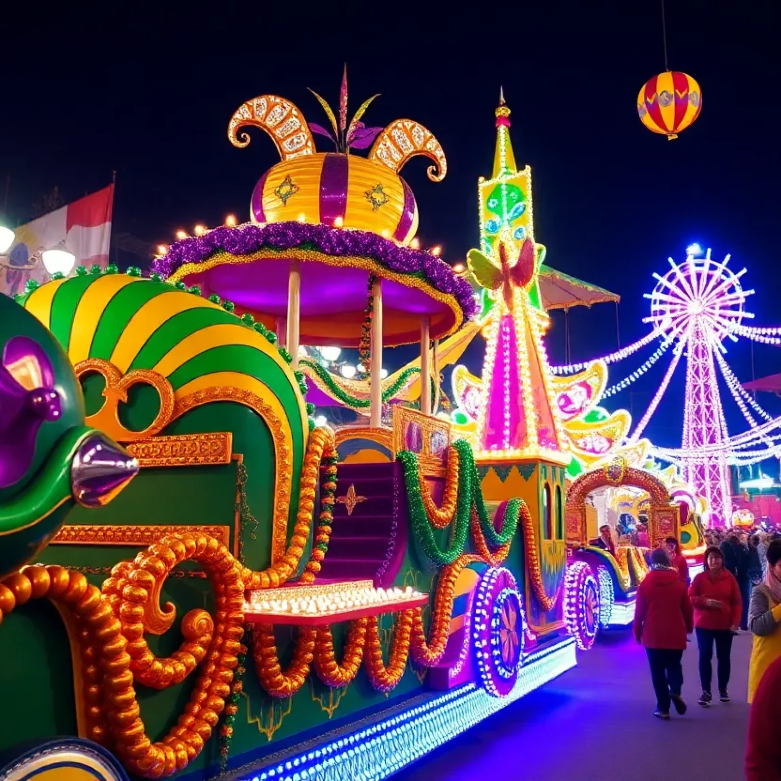 Vibrant floats and performers in Universal Mardi Gras parade