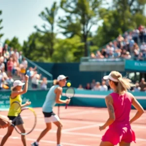 USF Women's Tennis players competing during a match