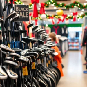 Display of discount golf equipment for Black Friday at Walmart