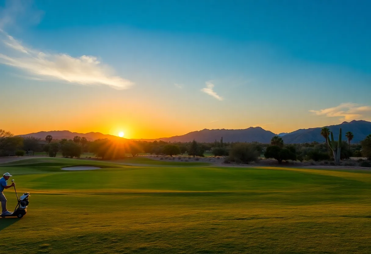 Golfers on a course in Phoenix during winter season.