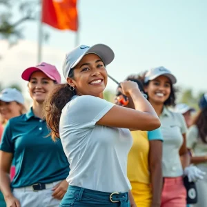 Women athletes participating in a golf tournament, reflecting diversity and inclusion.