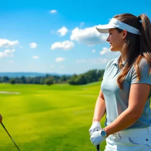 Twin sisters golfing on a beautiful golf course