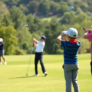 Young golfers practicing at a golf course