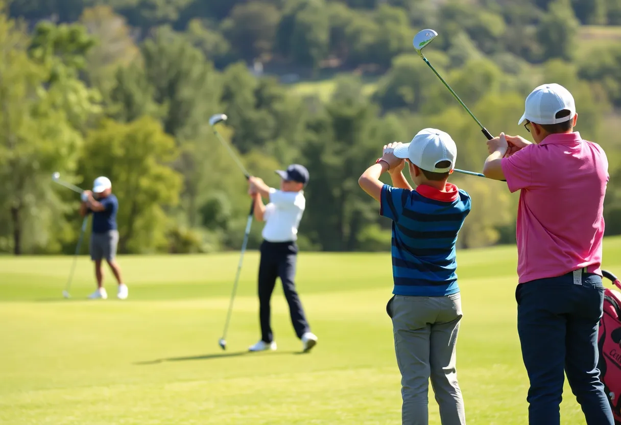 Young golfers practicing at a golf course