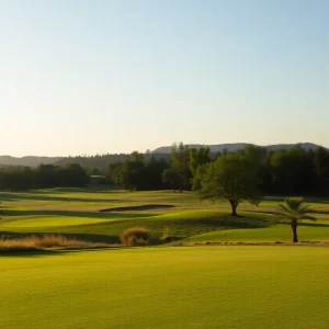 Close-up view of a beautiful golf course with lush greenery