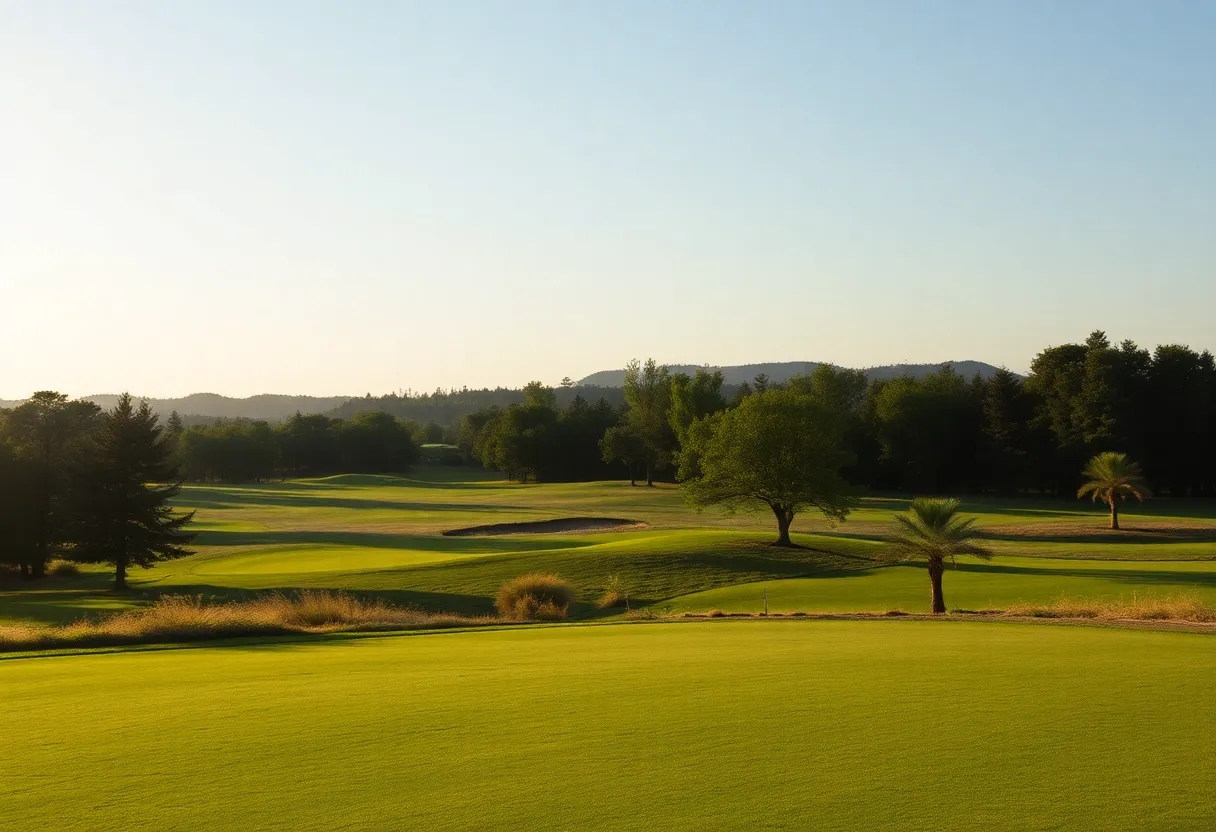 Close-up view of a beautiful golf course with lush greenery