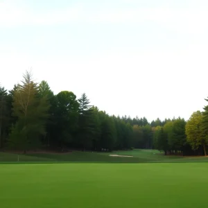 Close-up view of a beautiful golf course showcasing vibrant greens and impeccable landscaping.