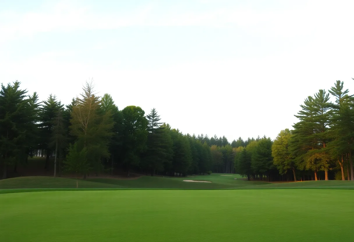 Close-up view of a beautiful golf course showcasing vibrant greens and impeccable landscaping.