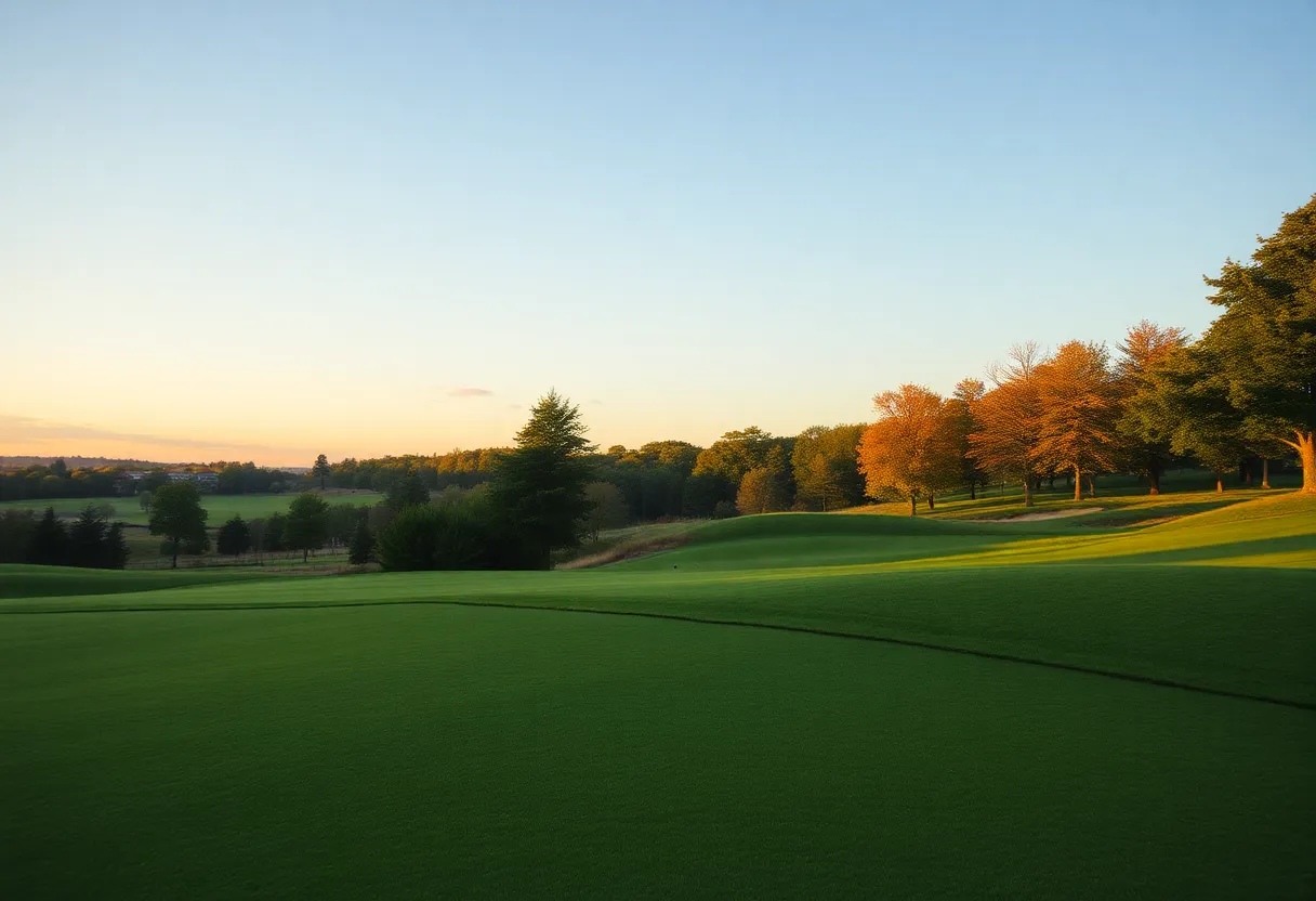 Close up of a beautiful golf course with rolling greens