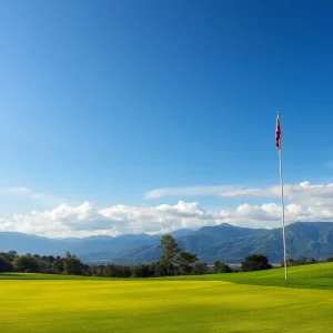 Close-up view of a beautiful golf course showcasing lush green grass and fairways.