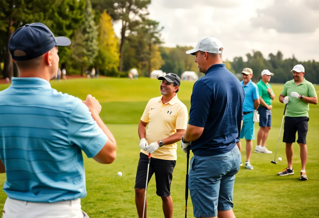 Golfers enjoying a tournament organized by the Asian Golf Industry Federation.