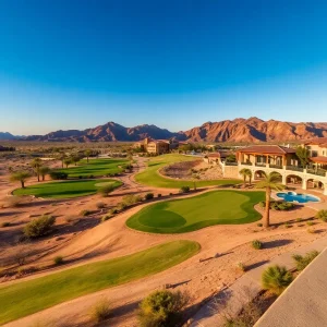 A beautiful view of a golf course in Arizona surrounded by nature.