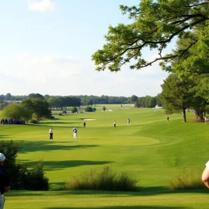 Scenic sunset view of a golf tournament at Arnold Palmer Invitational