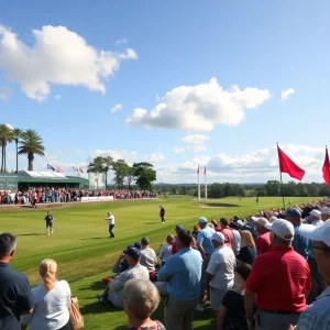 Golf course scene during the Arnold Palmer Invitational with spectators