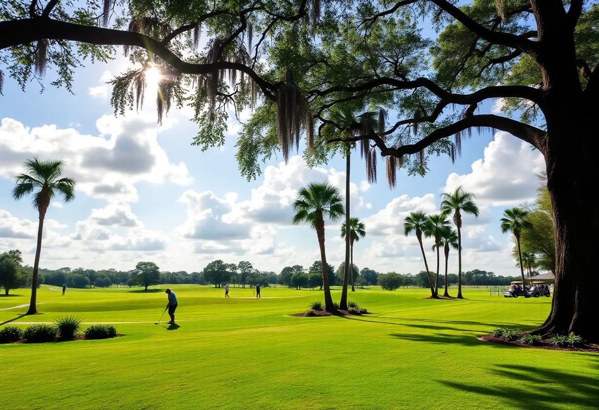 Golfers playing in the Arnold Palmer Invitational at Bay Hill Golf Course in Orlando, Florida.